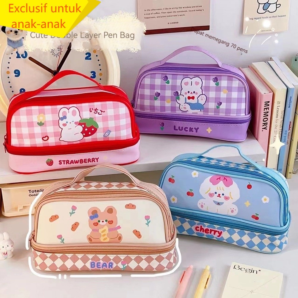 

Tempat pensil berkapasitas besar/tas kosmetik berlapis ganda/tas penyimpanan / Tempat Pensil Kotak Sayang
