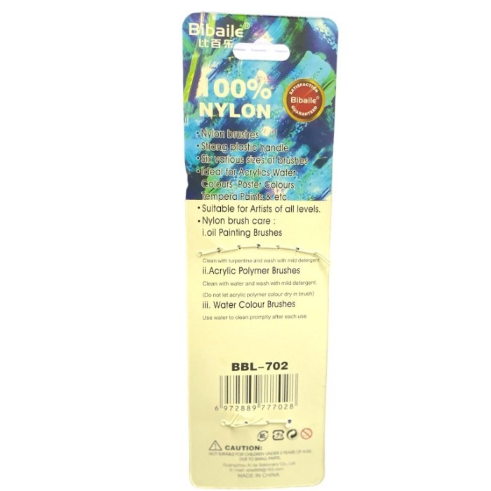 

Kuas Lukis Impor Bibaile BBL – 702 Kuas Lukis Brush Nylon Set 6