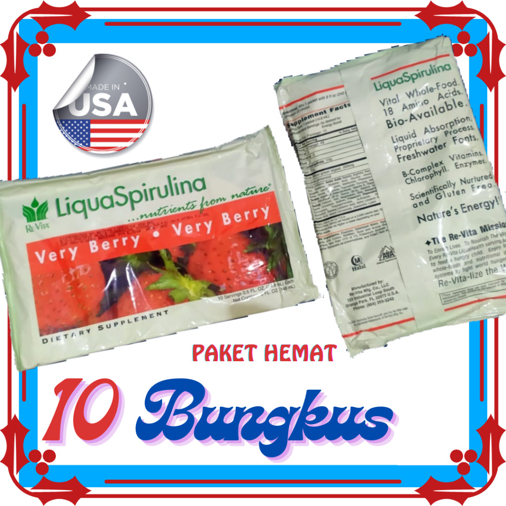 

Liqua Spirulina Re-Vita USA Rasa Berry LS PAKET HEMAT **6-10 bks**