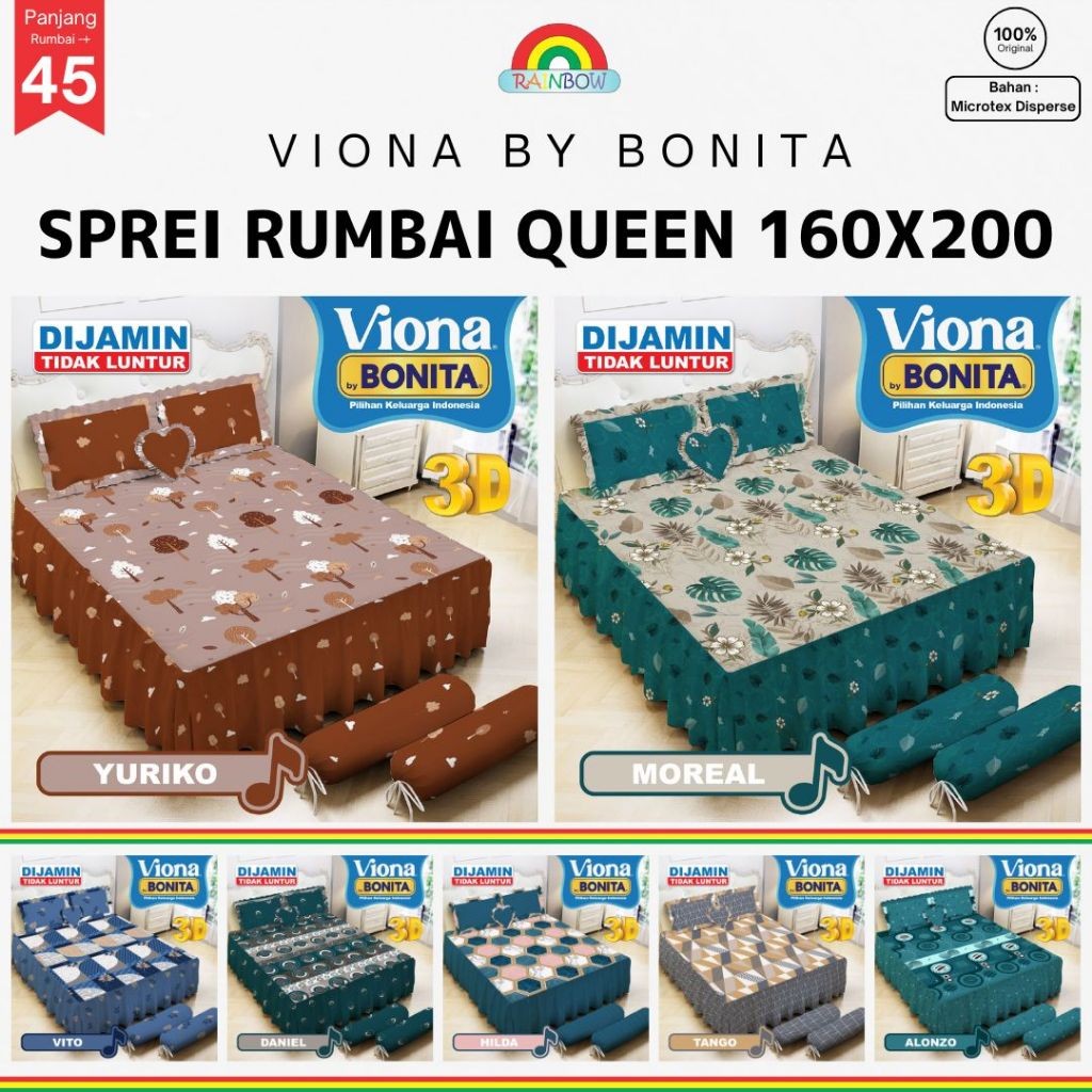 VIONA - Sprei RUMBAI Queen (160x200) BY BONITA Terlaris pilihan