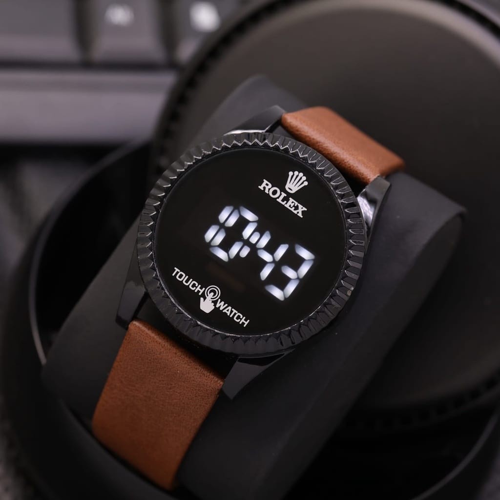 BEST SELLER  Jam Tangan Pria / Wanita Rolex Digital / Led Touch Screen Tali Kulit Free Box Original 