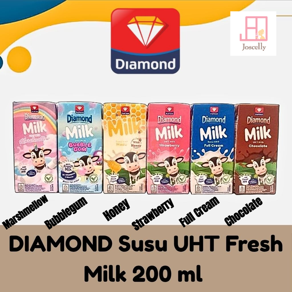 

✨ TOMOTOSTORE ✨ DIAMOND Susu UHT Full Cream Fresh Milk 200 ml Chocolate | Strawberry | Bubblegum | Honey | Marshmallow
