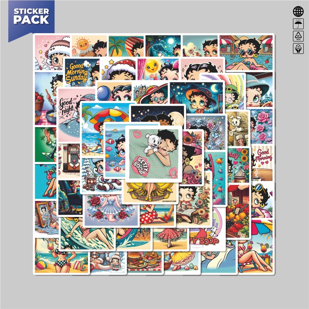 

[100PCS]Stiker Pack Stiker Kartun Betty Boop Versi 2 Aesthetic Vinyl Anti Air Dekorasi Sticker Laptop Buku Journal Koper Helm Casing HP Gitar Helm Skateboard