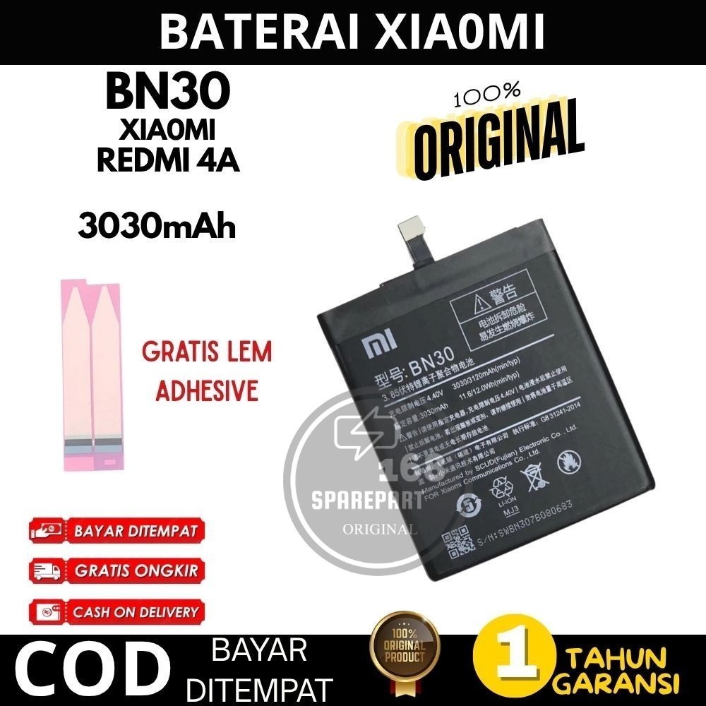 BATERAI BATRE XIAOMI REDMI 4A BN30 3030MAH ORIGINAL BERGARANSI BONUS LEM BATTERY
