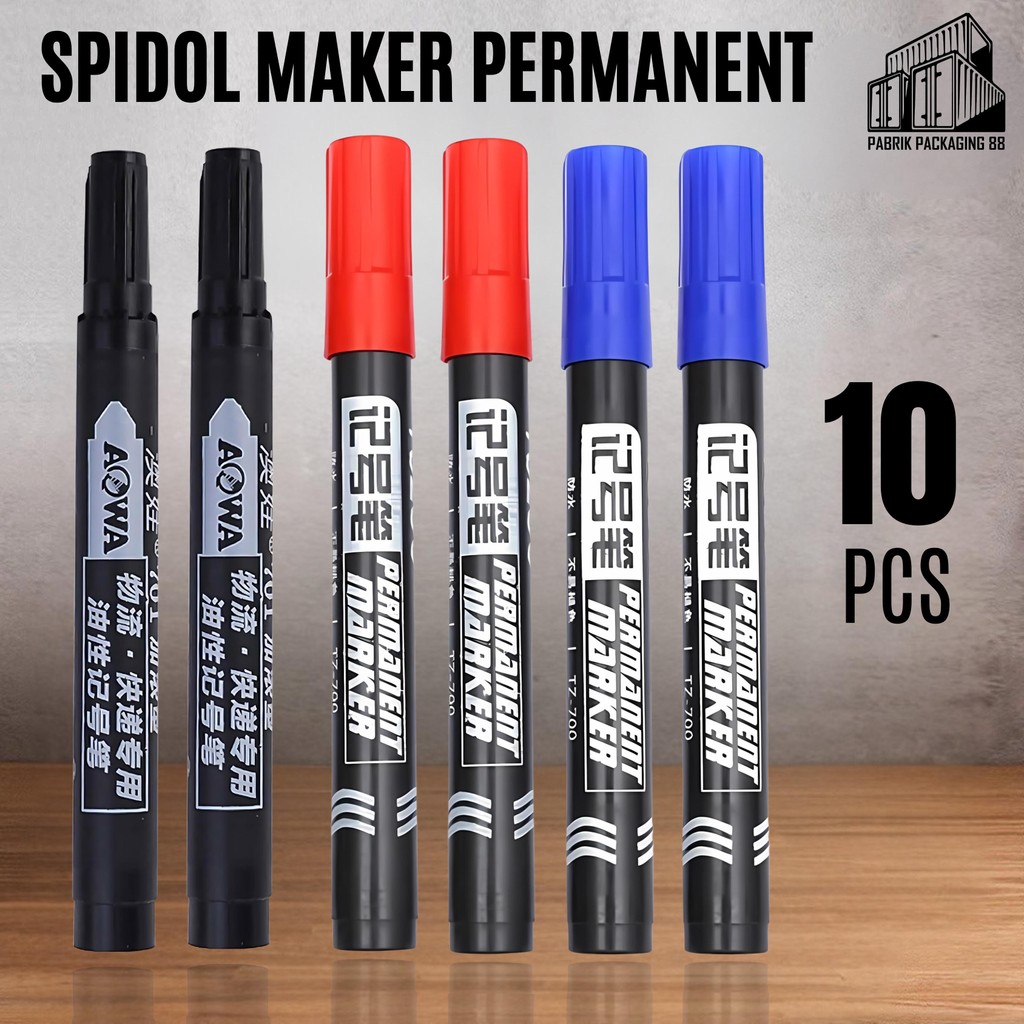 

10 PCS Spidol Permanent Marker Hitam Biru Tinta Refillable Spidol Papan Tulis Whiteboard