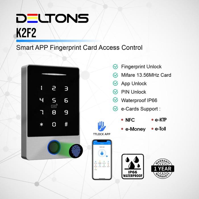 

Smart Access Control K2F2 TTLock Fingerprint Card 13.56MHz Waterproof
