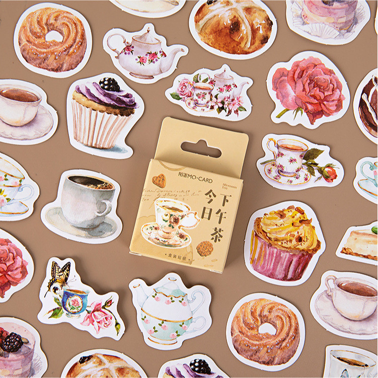 

Mohamm 45Pcs Afternoon Tea Sticker Books Scrapbooking DIY Note Paper Sticker Flakes Stationary Office Accessories Art Supplies
