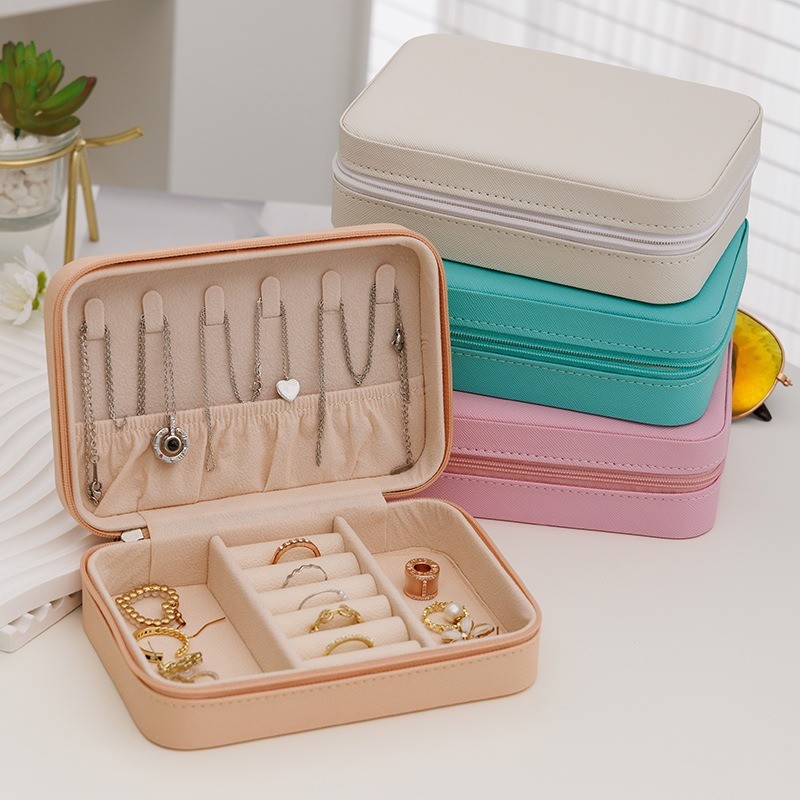 

Fashion Women Portable Travel Jewelry Box PU Leather Necklace Ring Earrings Zipper Stotage Boxes Jewelry Display Cases Organizer