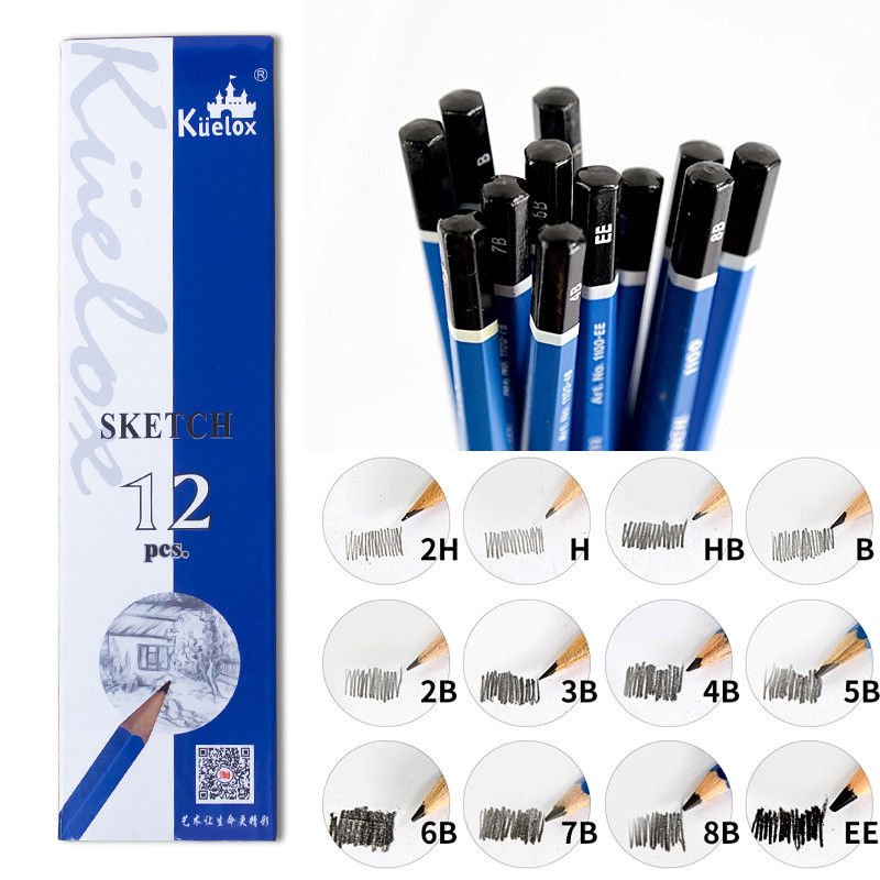 

Kuelox Sketch Pencil H/2H/HB/B/2B/3B/4B/5B/6B/7B/8B/EE Black/Blue Charcoal Pen Painting Pencils Stationery Supplies 1100