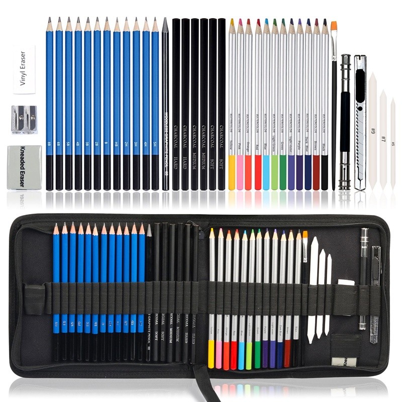 

41PCS/Set Sketch Pensil Pisau Penghapus dan Pensil Gambar untuk Keperluan Sekolah Pencil Drawing Set