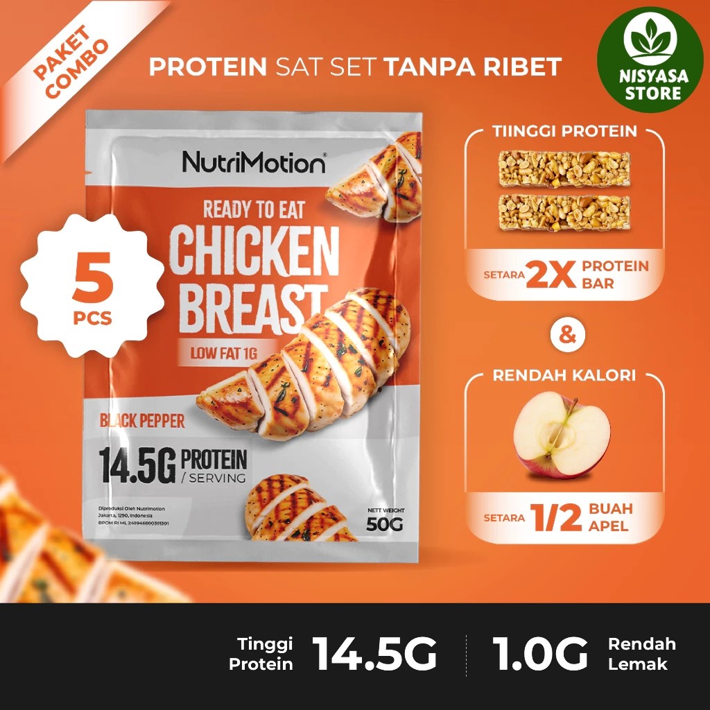 

Paket 5pcs NutriMotion Dada Ayam Tinggi Protein Ready to Eat Rendah Lemak & Kalori Dengan Rasa Blackpepper