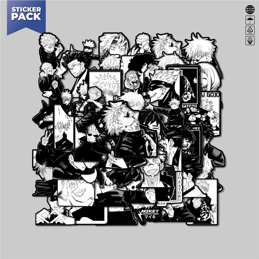 

[100PCS]Stiker Pack Stiker Anime Jujutsu Kaisen Black & White Aesthetic Vinyl Anti Air Dekorasi Sticker Laptop Buku Journal Koper Helm Casing HP Gitar Helm Skateboard