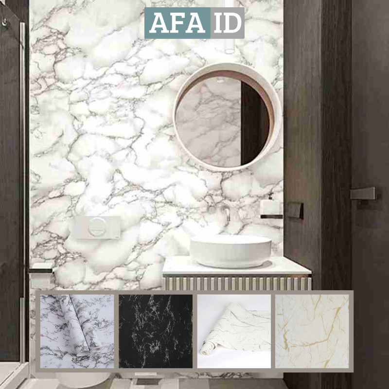 Wallpaper Dapur Marmer Putih Doff / Tidak Glossy Marble Statuario Marmer Hitam Krem Cream Gold Dindi
