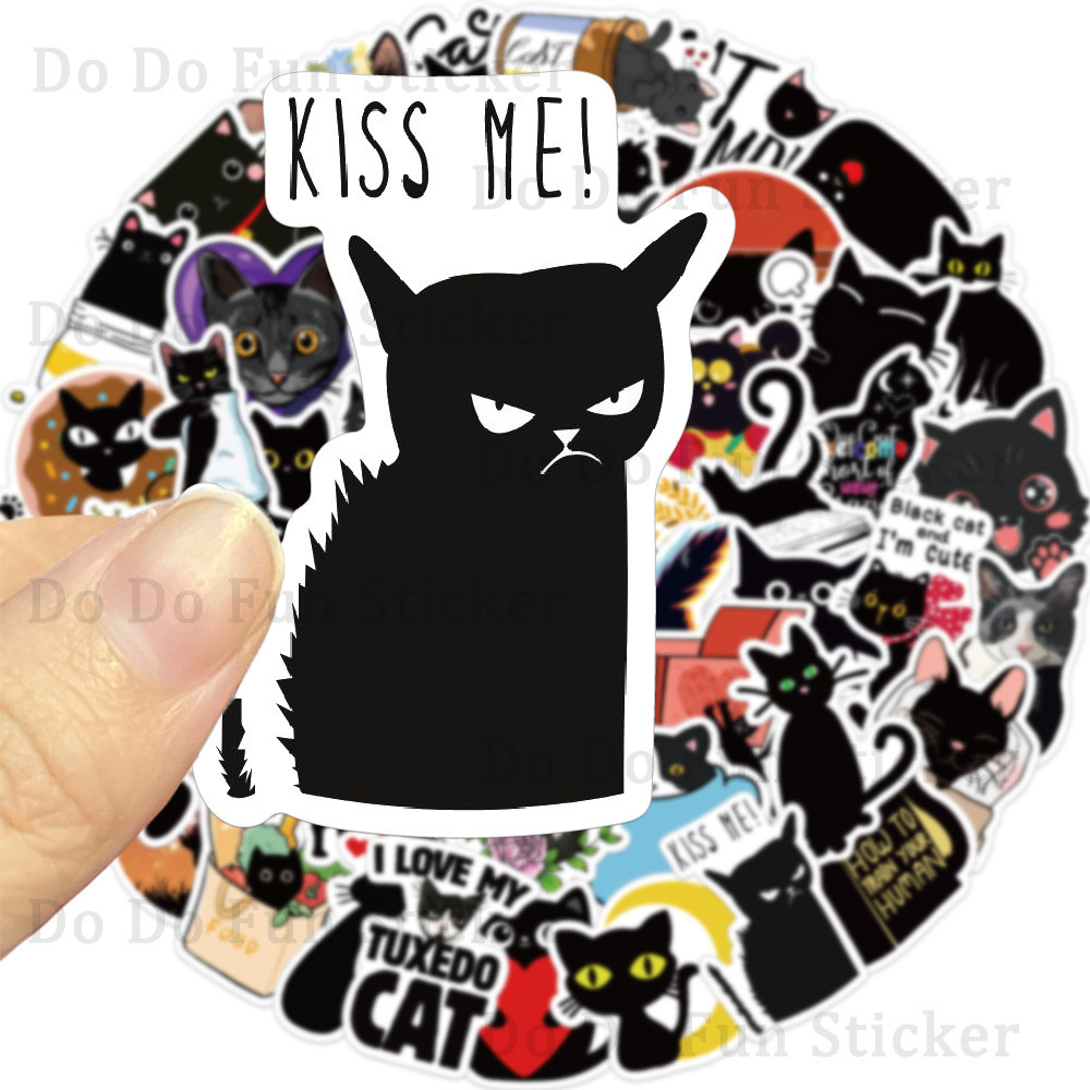 

50PCS Cute Funny Animal Black Cat Sticker Waterproof PVC Gift Decoration Stationery Box Water Cup Phone Case Suitcase Laptop