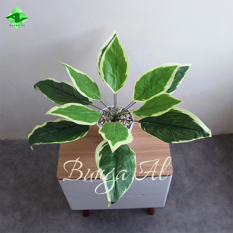 tanaman artificial keladi sirip putih tanaman palsu daun plastik hiasan dekorasi rumah bunga artific