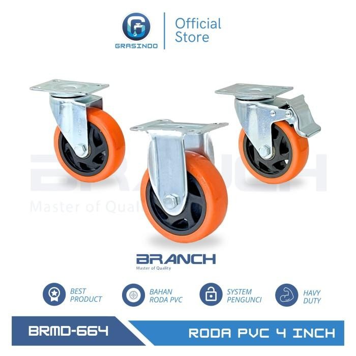 Roda Caster Pvc 4 Inch Havy Duty / Roda Troli 4 Inch / Roda Kastor 4 Inch Hidup - Mati - Rem