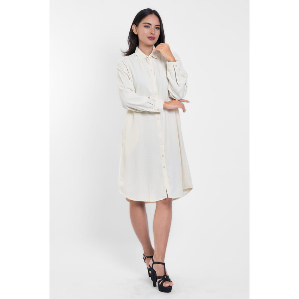 Puricia Midi Dress Wanita Katun Polos - Davina Dress Premium White