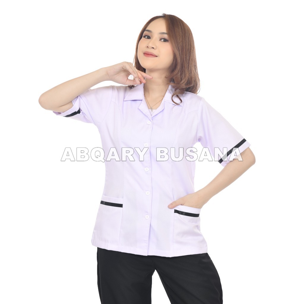 Kemeja PDH Putih Wanita Lengan Pendek Tebal - Baju Dinas PNS/Perawat/Bidan - Atasan Kerja Formal - S
