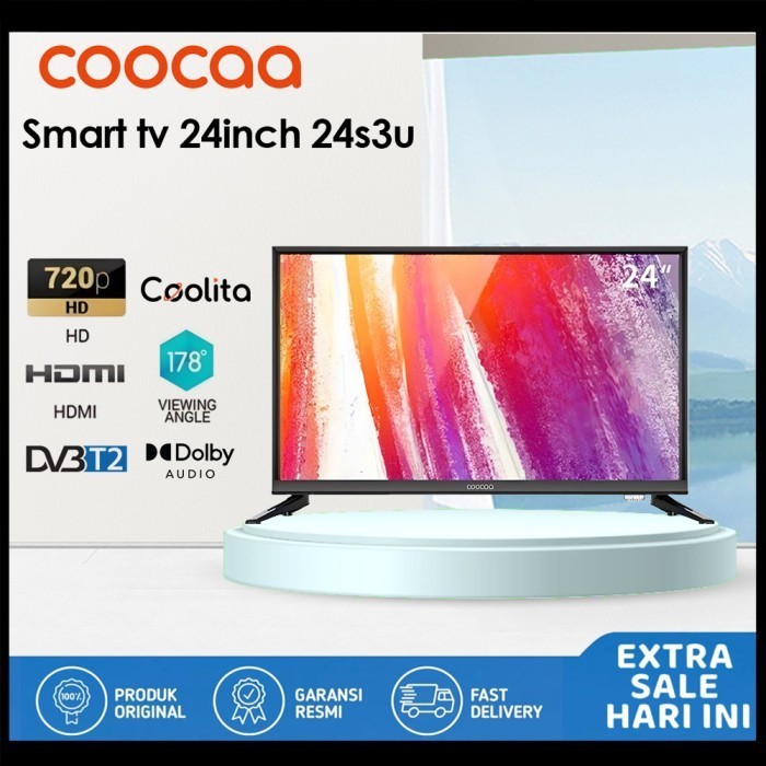 Coocaa 24 Inch Smart TV HD YouTube WiFi Streaming LK21 Dolby Audio Garansi Resmi 24S3U
