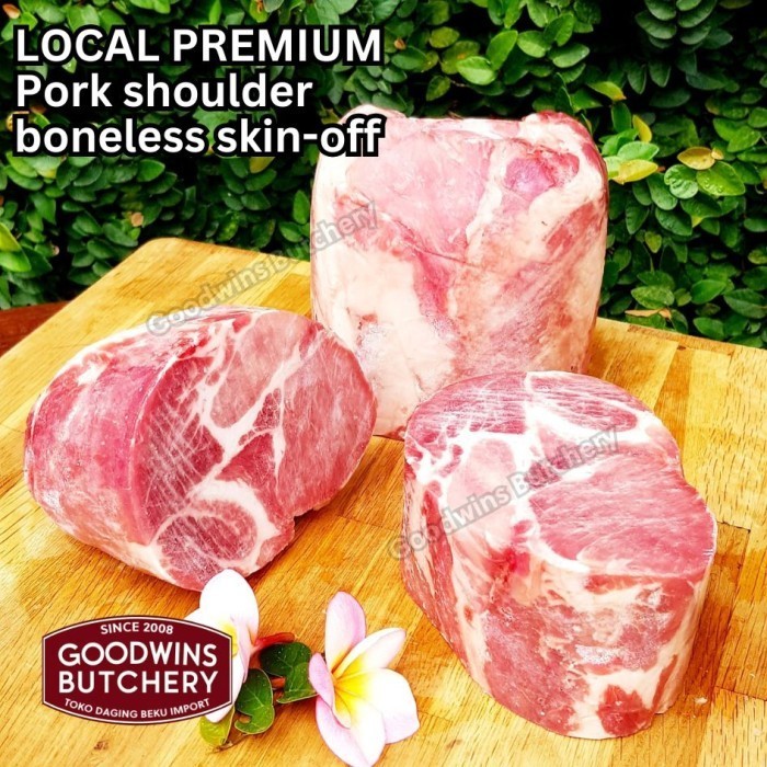 

Pork shoulder boneless skin off local premium SMALL ROAST kapsim babi tanpa tulang kulit POTONG BAGI 2 / 3 beku collar boston butt frozen