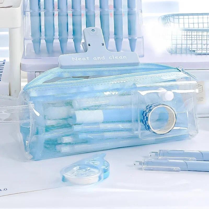 

Simplicity Creative Design Pencil Case Fashion Solid Color Transparent Stationery Organizer Large Capacity Portable Pencil Pouch
