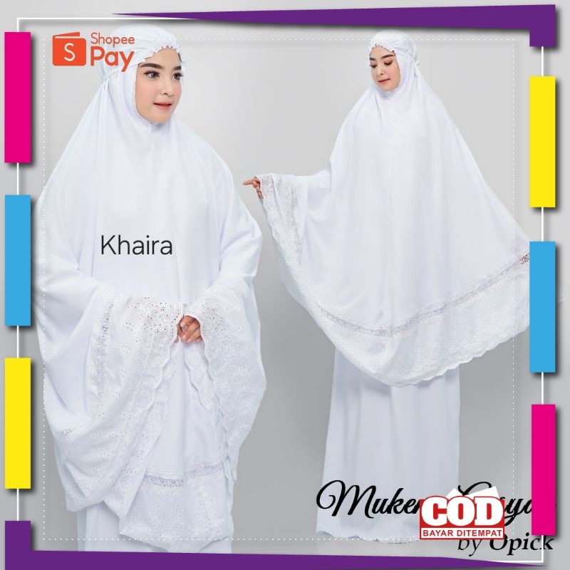 [PREMIUM ORIGINAL] KHAIRA-Mukena Aisyah Putih Polos Dewasa Renda Rempel Terbaru | Bahan Adem & Lembu