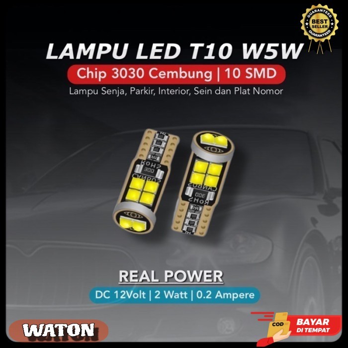 Lampu LED T10 W5W Chip 3030 Cembung 10 Titik 12V Canbus Super Bright - Biru Muda, T10 3030 10SMD