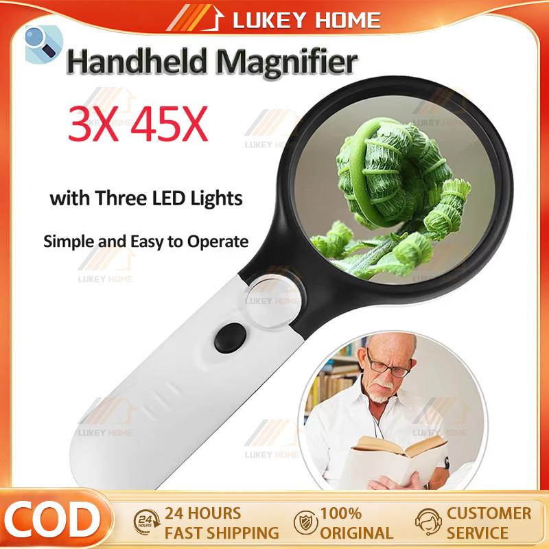 

2in1 Magnifier Gelas Kaca Pembesar Dengan Lampu 3 LED Loop Magnifying Untuk Membaca dan Perhiasan