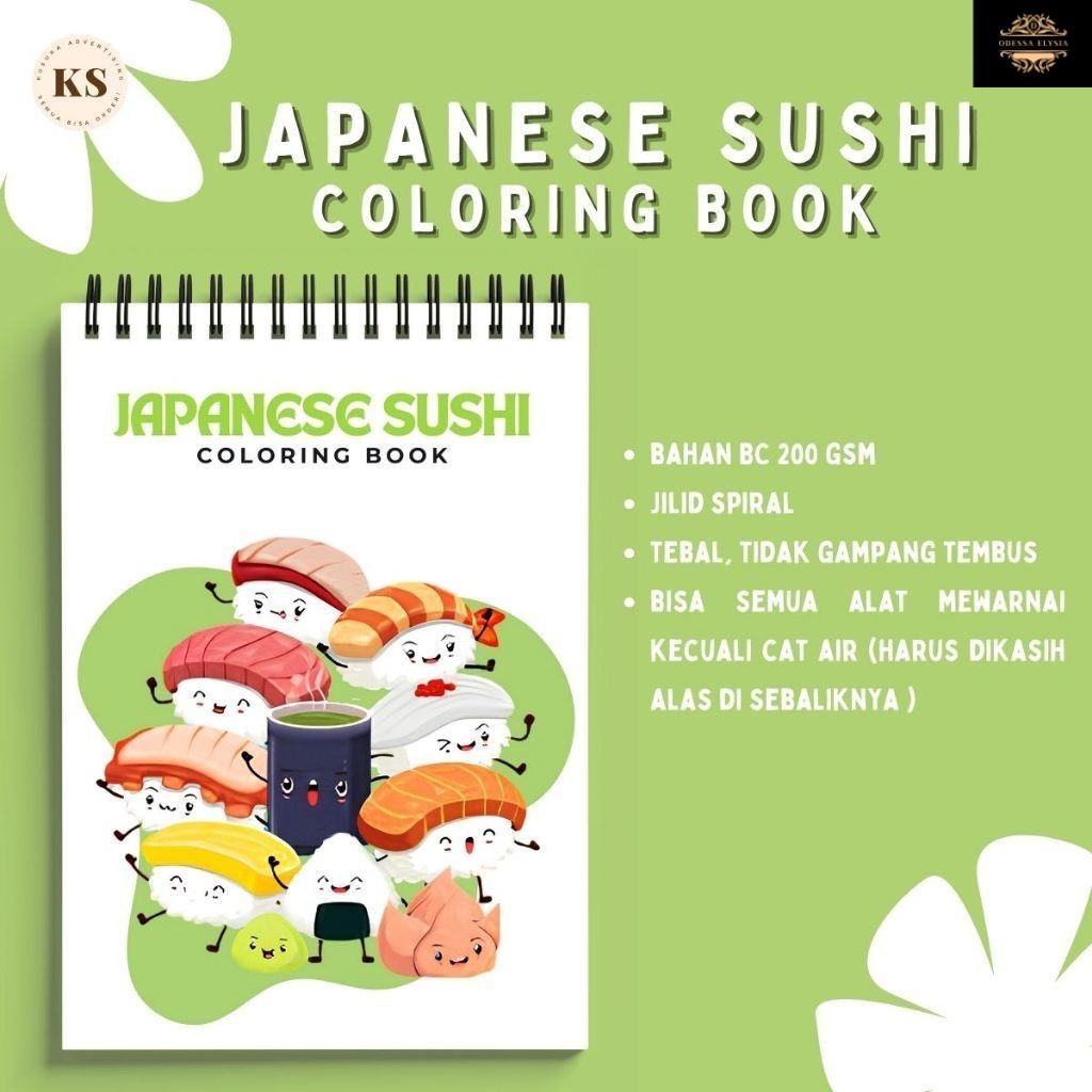 

JAPANESE SUSHI Coloring Book Relaxing Activity Tema Sushi Buku Mewarnai Remaja Dewasa Aesthetic Kertas Tebal