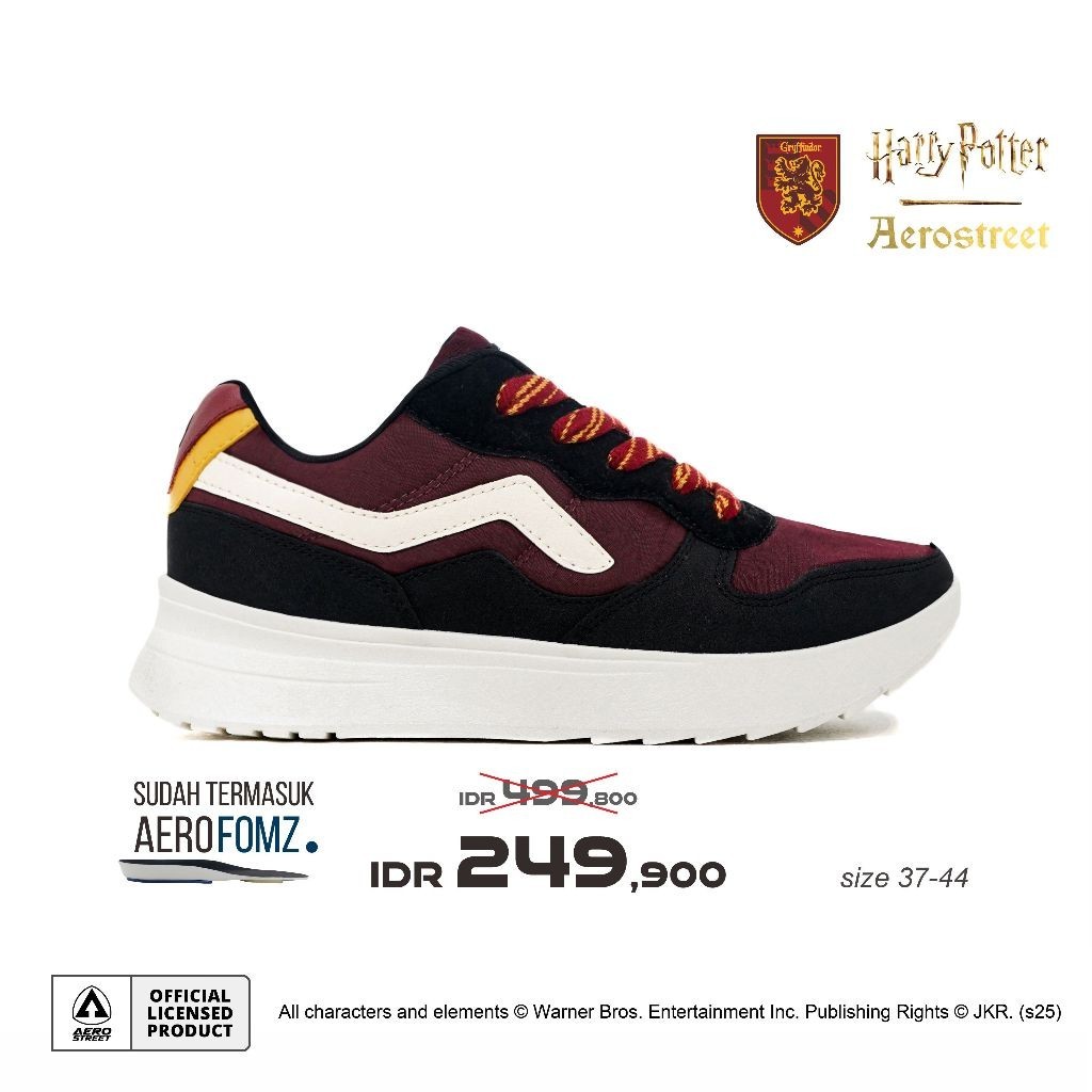 Aerostreet X Harry Potter Gryffindor 37-44 Natural Maroon Hitam  - Sepatu Sneakers Casual