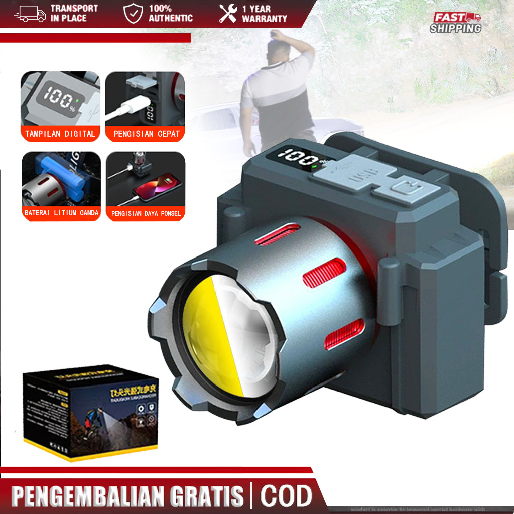 Senter Kepala LED/senter lampu depan LED/Zoom Headlamp/senter lampu depan sensor/Lampu putih dan