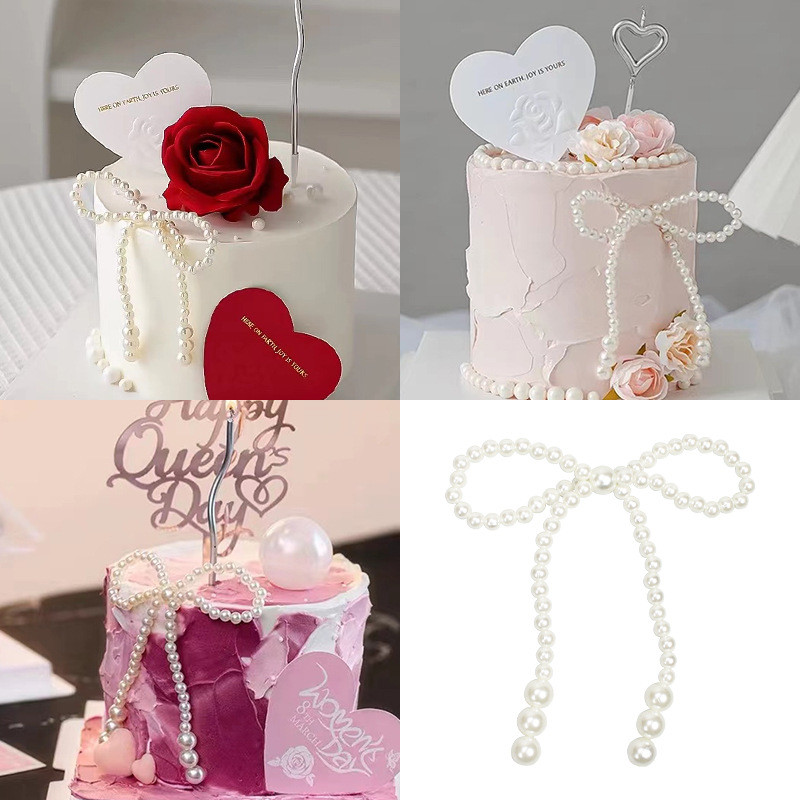 

[PAPERU] Valentine's Day Mother's Day Beads Pearl Bow Cake Deco Hiasan Kue Pita Mutiara