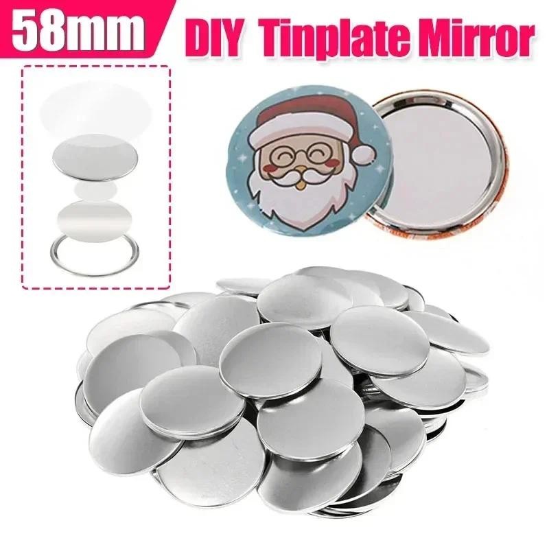 

100PCS 58mm Portable Pocket Mirror Mini Tinplate Mirror DIY Making Parts for Badge Button Maker Press Machine Making Supplies