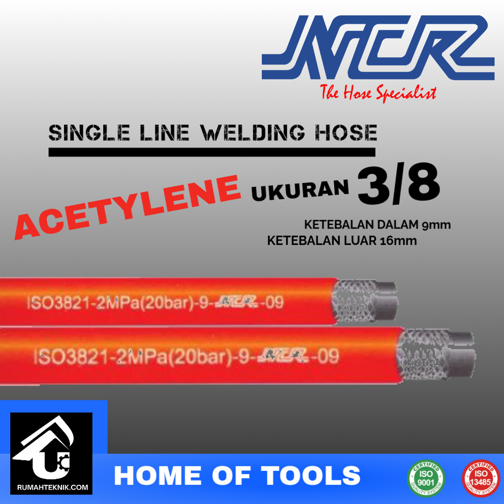 NCR SELANG LAS SINGLE LINE WELDING HOSE ACETYLENE 3/8" PER - METER