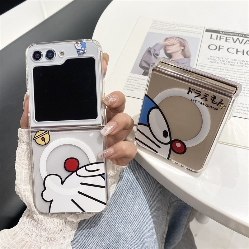 Z Flip6 Casing Cartoon Doraemon Magnetic Flip Case Untuk Samsung Galaxy Z Flip 6 5 4 3 5G Z Flip3 Fl