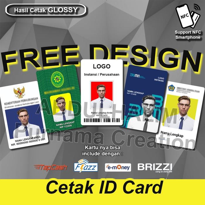 

READY Cetak ID Card Pegawai Free Desain nametag IDCARD bisa etoll bisa NFC HP - Kartu Biasa