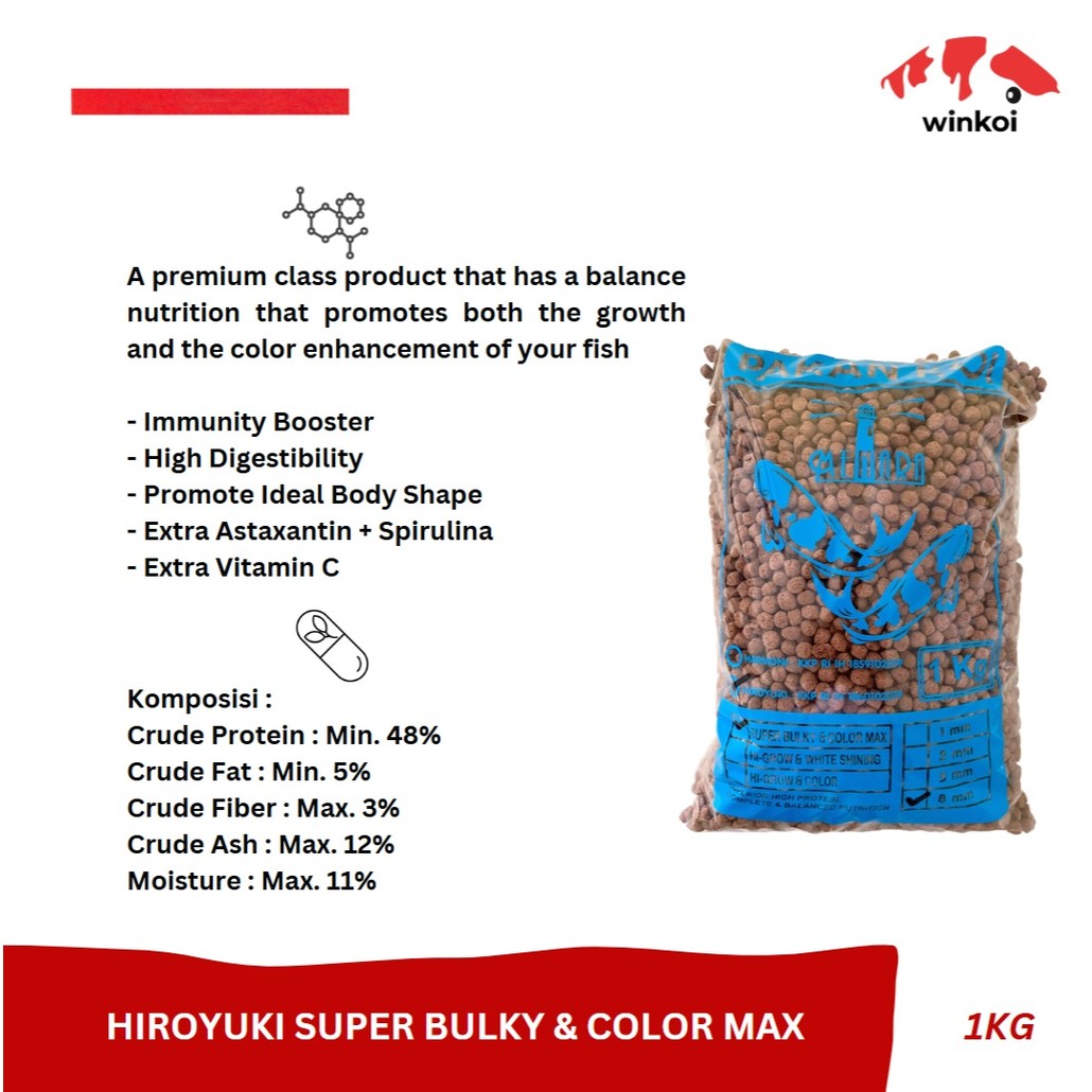 Pakan Ikan Koi Hiroyuki Koi Super Bulky & Color Max 1Kg Repack