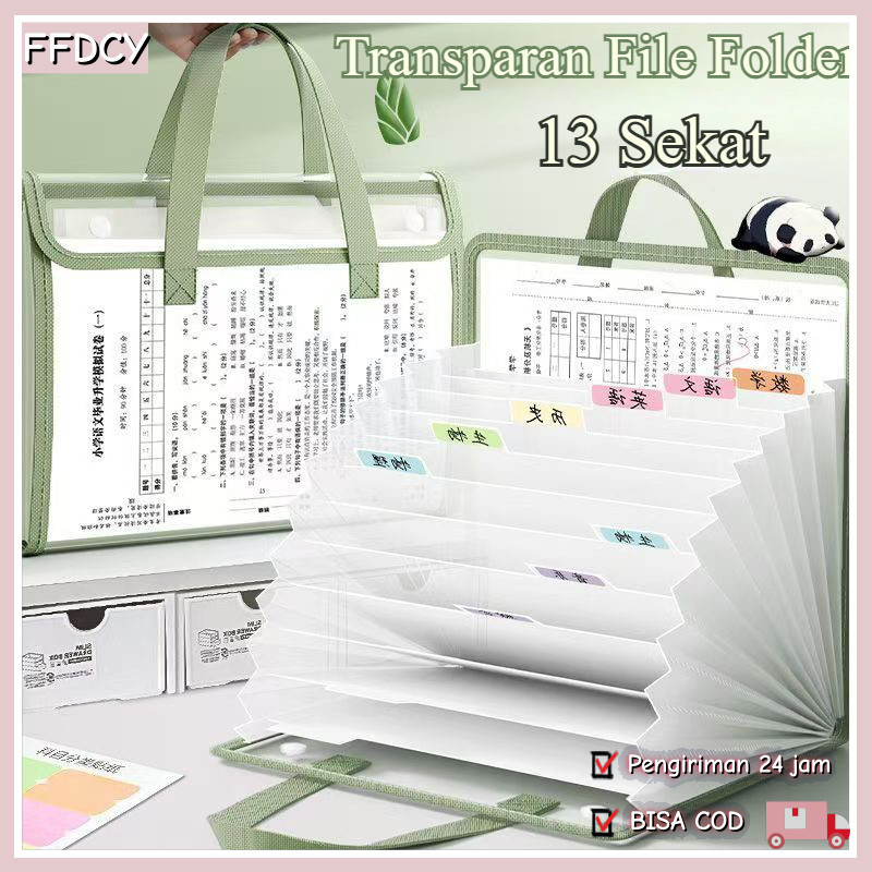 

13 Sekat Map Tas Dokumen A4 Folder Transparan File Folder Document Bag Handle Warna Transparan Anti Air
