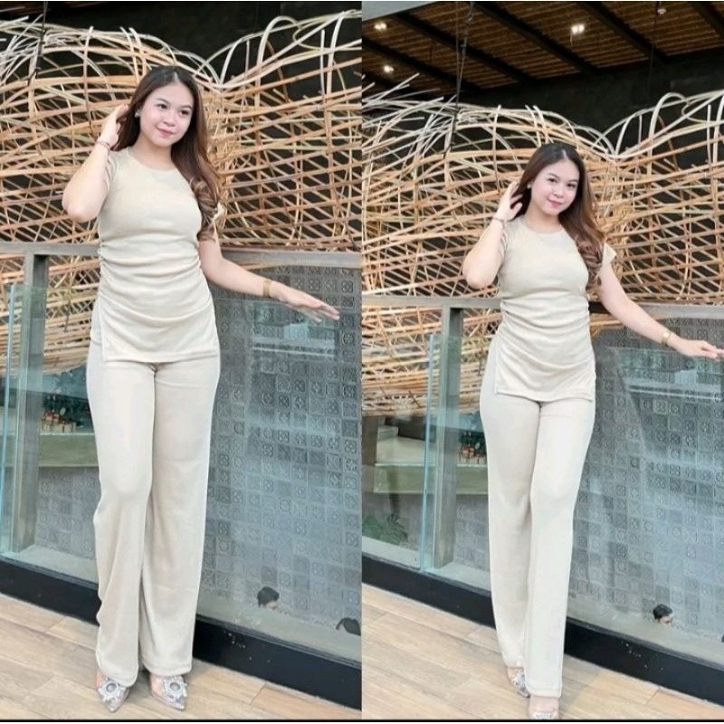 L006 Bella Set | Setelan Knit Tiffany Wanita Tanpa Lengan Celana Panjang | Skena Fashion