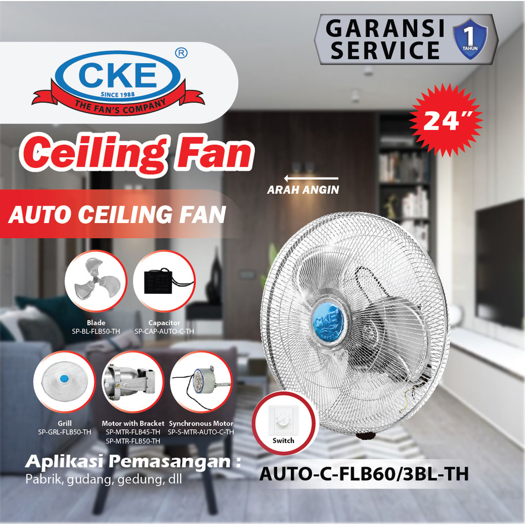 Kipas Angin Plafon Orbit / Autofan 24 Inch CKE Ceiling Orbit Fan 24" Inci Kipas Angin Gantung