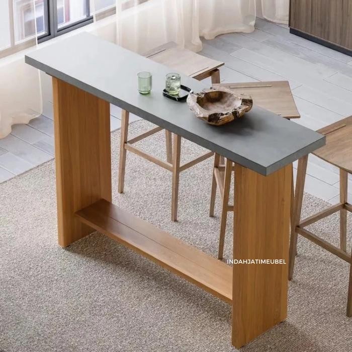 meja kursi bar tinggi model terbaru minimalis modern kayu jati kombinasi mahoni cat duco - 1 warna