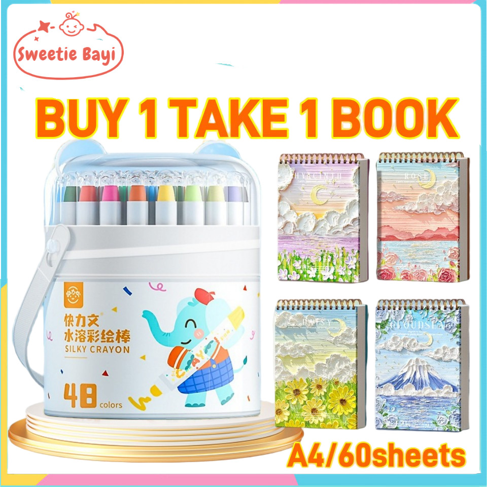 

（Free Books and Brush）Sweetiebayi 24/36/48 Colors Washable Crayons Painting No Dirty Hand Safe Non-Toxic Kids