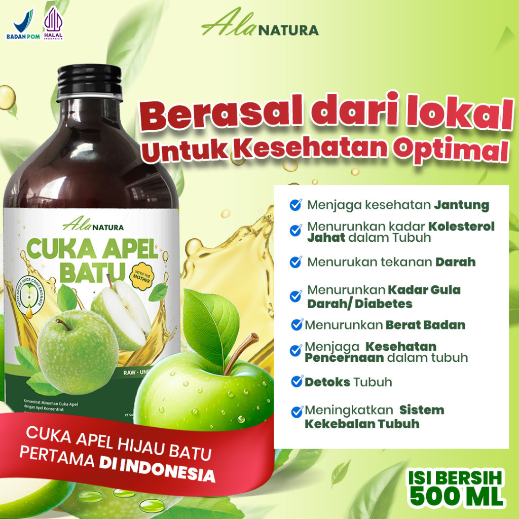 

Cuka Apel Batu Ala Natura Apple Cider Vinegar Paket 1 Botol Perut Nyaman Halal dan BPOM
