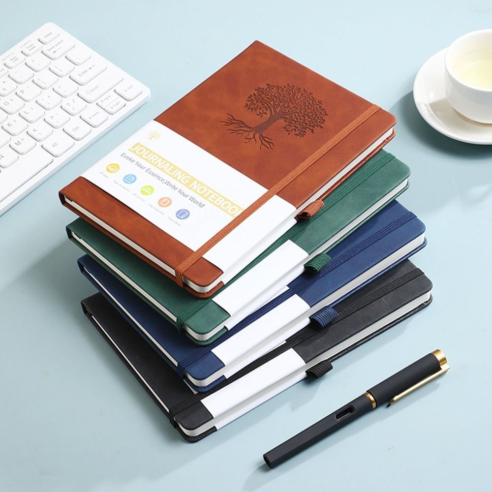 

Simple Journal Notebook with Elastic Strap PU Leather Office Record Book Soft Cover Solid Color A5 Pocket Notepad