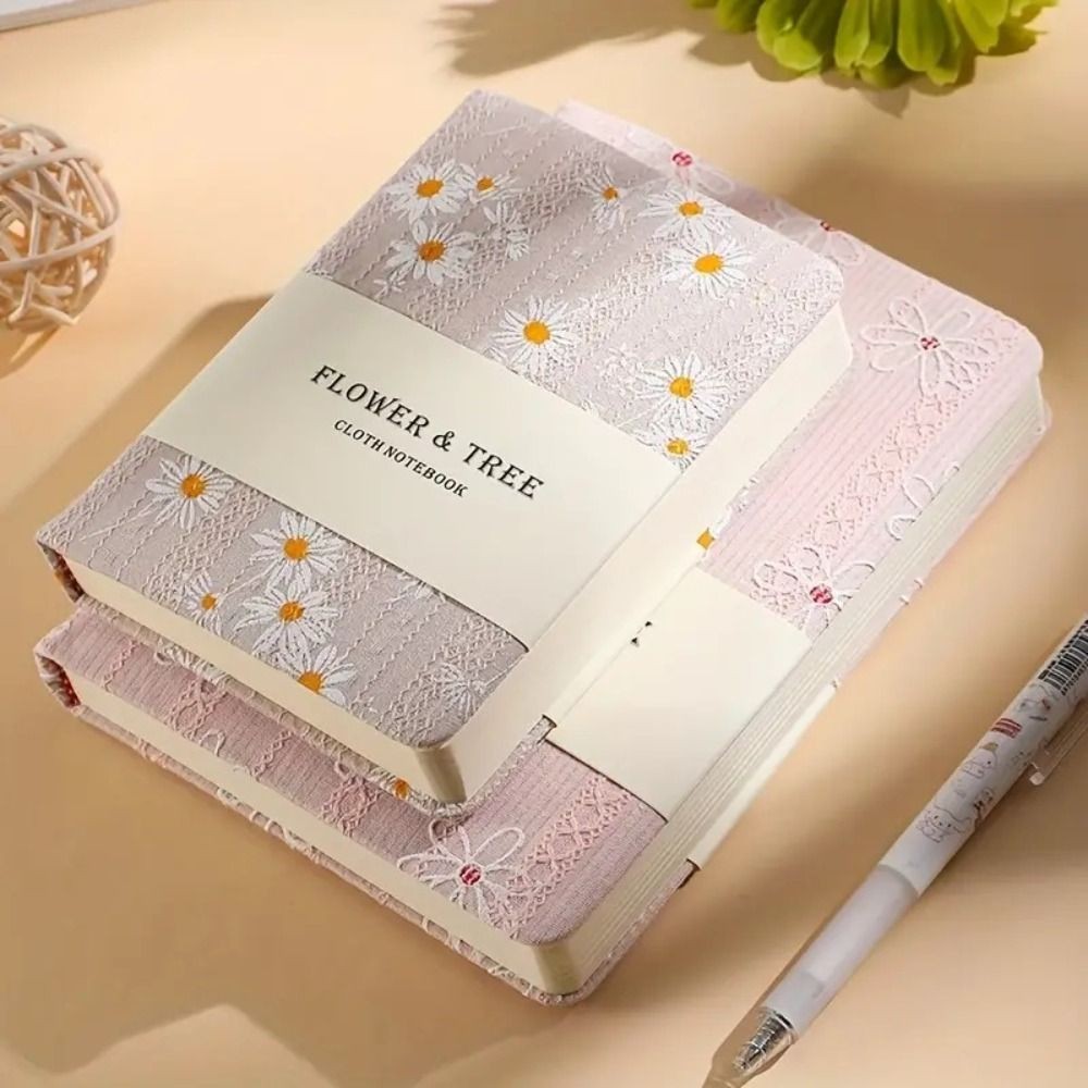 

A6/B6 Stylish Daisy Hand Ledger Fabric Cover Morandi Floral Notebook Compact Cotton Cloth Binding Pocket Book Office
