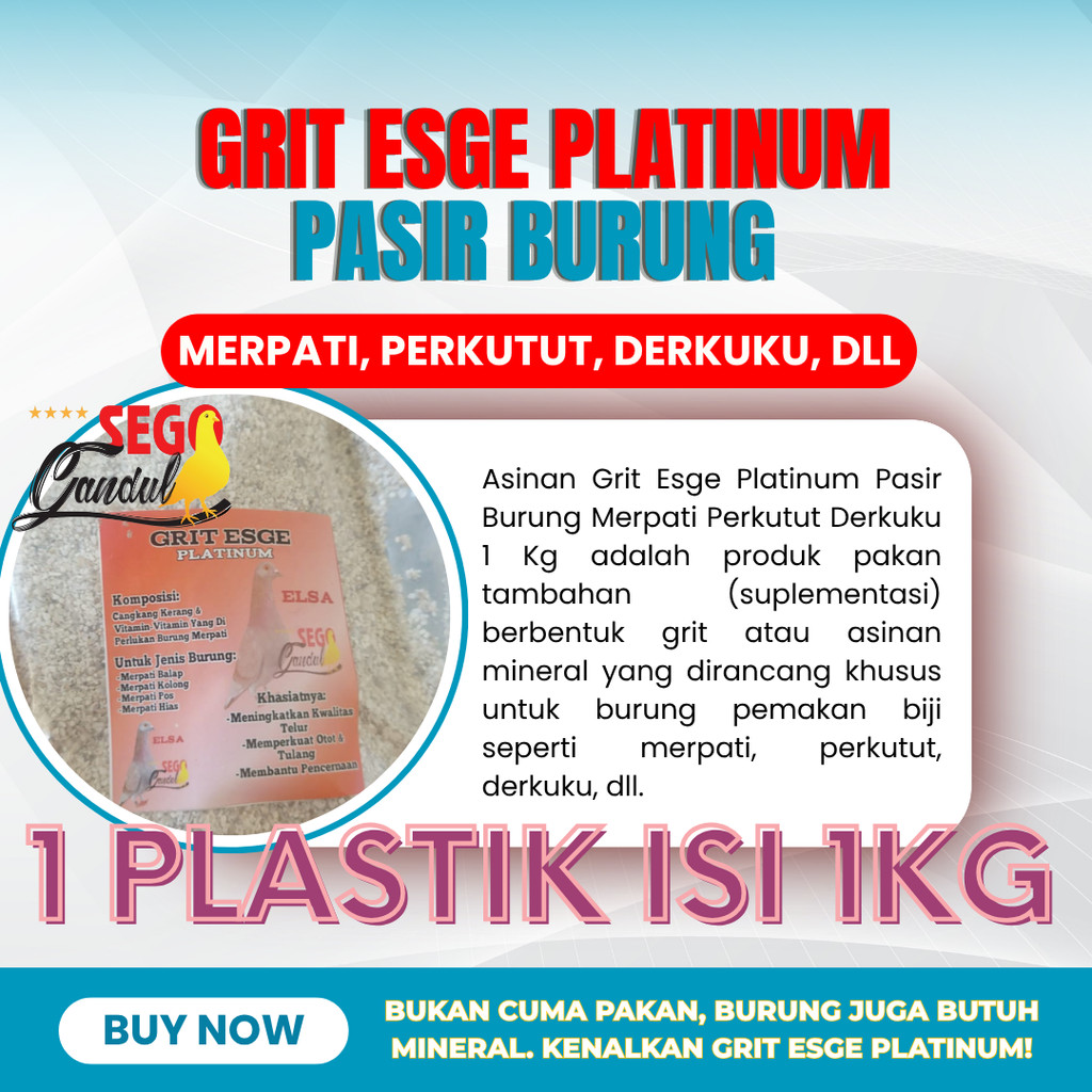 Asinan Grit Esge Platinum Pasir Burung Merpati Perkutu Derkuku  1 plastik isi 1 Kg