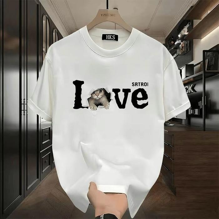 (COD) Kaus lengan pendek leher bulat bermotif katun grafis terlaris untuk pria dan wanita, atasan tr