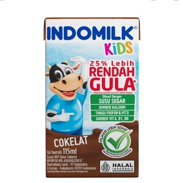 

Indomilk kids susu UHT cokelat rendah gula 115 ml