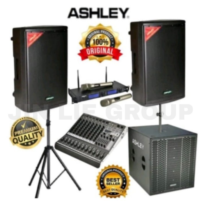 Grosir Paket Sound system Speaker Aktif ASHLEY 15 inch + Mixer Bluetooth ASHLEY 8 Channel Original