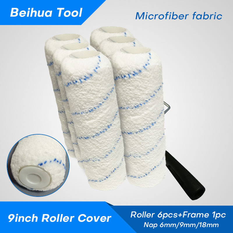 7PCS/set 9inch Paint Roller Brush Kit for Wall Decoration Microfiber fabric Nap 6mm/9mm/18mm US Roll